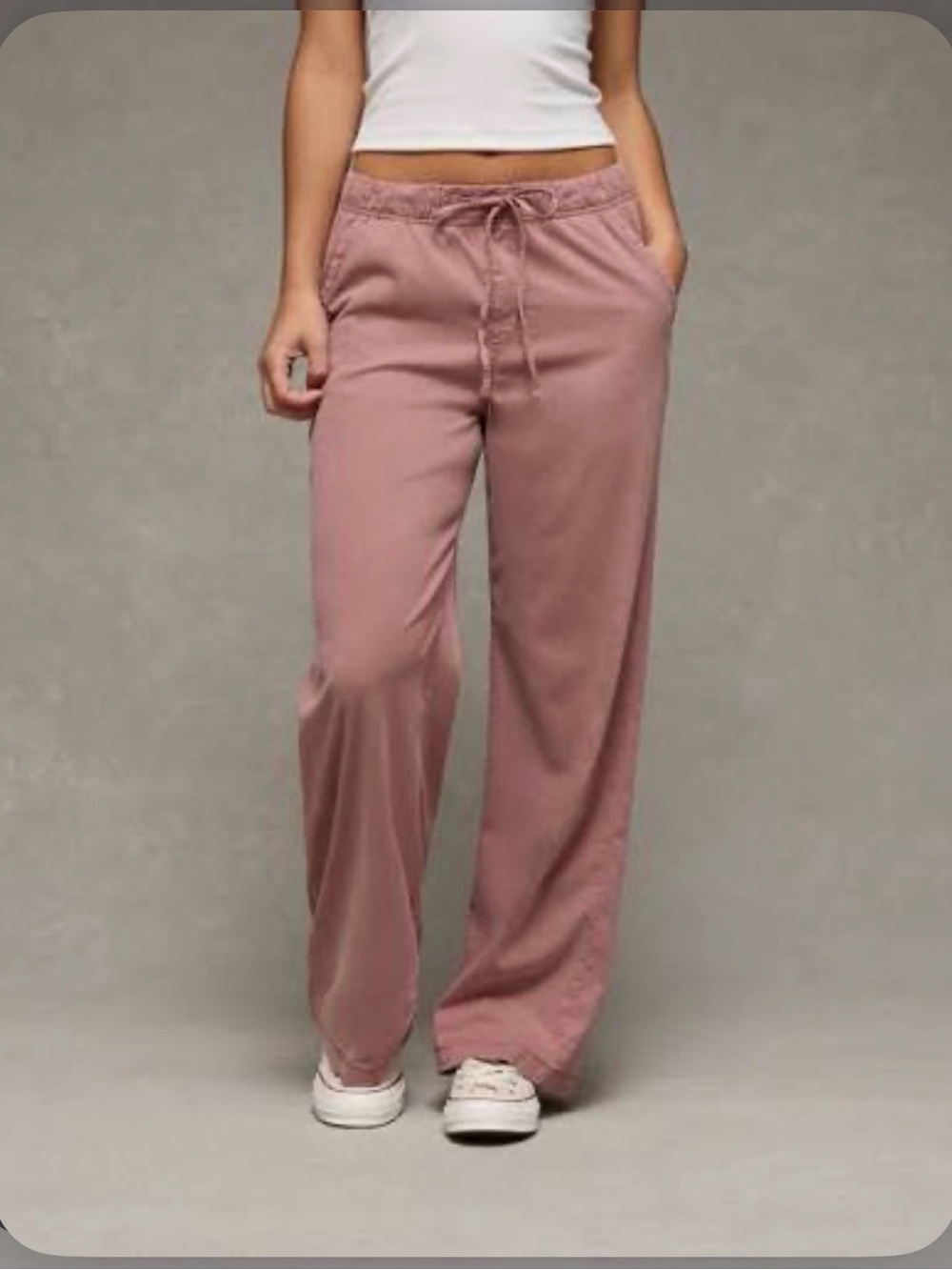 American Eagle AE Wide Leg Drawstring pull on pants Dusty Rose Pink mauve tencel